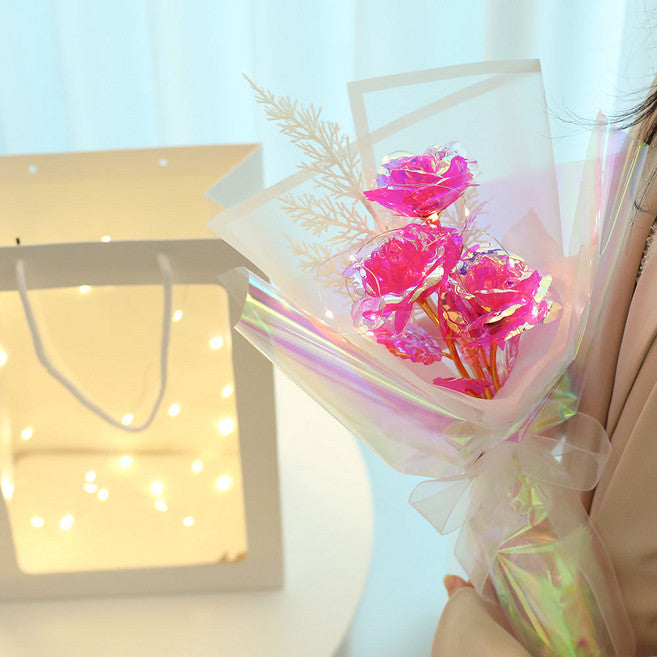 Peulrin LED Hol g Rose Kkotdabal + Syopingbaek Set , Pink , 1 Set (플린 홀 꽃다발 쇼핑백)