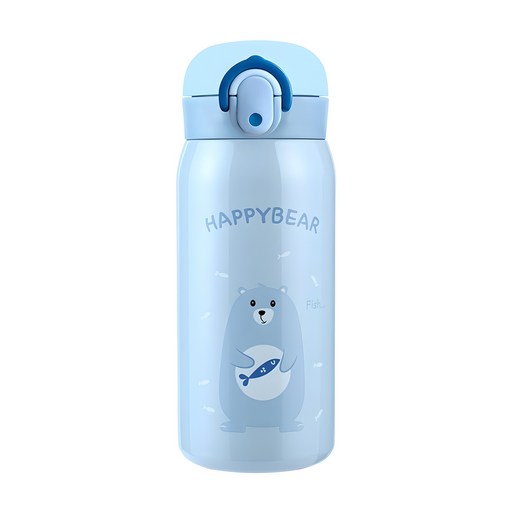 Homaeni Haepibeeo Wonteochi Boonbonaeng Bottles , Seukabeulru , 350 ml, 1 Pack (홈애니 해피베어 원터치 보온보냉 스카블루)
