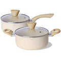 Hira Set Ramik Indeoksyeon Cream Naembi 2 Types Set , 1 Set , Pyeonsunaembi 18 cm+ Yangsunaembi 20 cm (히라 세라믹 인덕션 크림 냄비 2종세트, 1세트, 편수냄비 18cm+양수냄비 20cm)