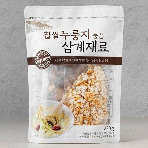 Glutinous Rice Nurungji Pumeun Samgyejaeryo , 220 g, 1 Pack (찹쌀누룽지 품은 삼계재료, 220g, 1팩)