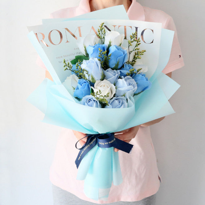 Mori & Binukkot Maentik Peurijeobeudeu Rose 20 Song Kkotdabal , Maentik Blue , 1 Pack (모리 비누꽃 맨틱 프리저브드 송 꽃다발)