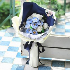 Aseupasia Binukkot Packets Seutin Raneonkyulreoseu Kkotdabal + Syopingbaek , Blue , 1 Pack (아스파시아 비누꽃 포스틴 라넌큘러스 꽃다발+ 쇼핑백, 블루, 1개)