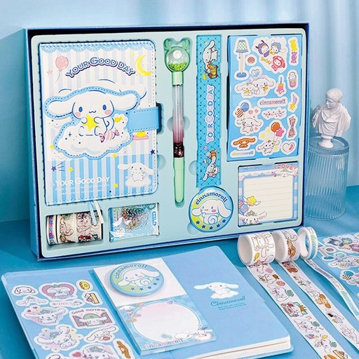 Sanrio Daeori Kkumigi Mungu Set Seonmul Set Saengseonmul Sinamorol Kumi Mameldi Memoji Seutikeo Bolpen Dakku Set , Sinamorol Set , 1 Set (산리오 다어리 꾸미기 문구 선물 생선물 시나모롤 쿠미 마멜디 메모지 스티커 볼펜 다꾸)