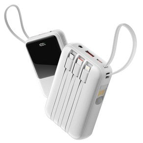 TRYSEEK Gosok Charging PD 22.5 W Large Size Mini 4 in 1 Cable Chehyeong Bojo Pear Teori 12000 mAh Multi Danja USB-C LED Janryang , White , N 13 (TRYSEEK 고속충전 PD 22.5W 대용량 미니 4in1 케이블 일체형 보조배터리 12000mAh 멀티단자 C타입 LED잔량, 화이트, N13)