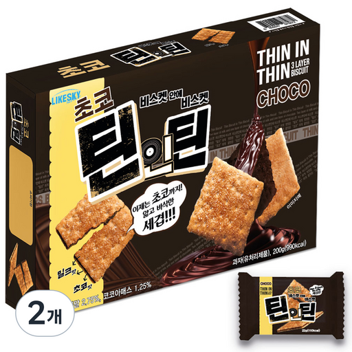 Haneulcheoreom Yalpgo Basak Set Gyeop Chokotinintin 9 p, 200 g, 2 Pack (하늘처럼 얇고 바삭 겹 초코틴인틴)