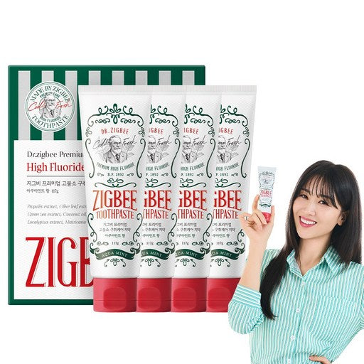 Jigeubi Large Size Gobulso Seoltae Jegeo Imsangwanryo Guchwi Care Chiyak Yeo Pear U Pick Aqua Mint Scent , 4 Pack , 117 g (지그비 고불소 설태 제거 임상완료 구취 치약 여 우)