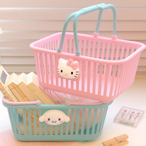 Sanrio Baguni Sonjapbaguni Bath Baguni Dayong Jeongriham , 1 Pack , Pink Square Hyeong , Helkiti (산리오 바구니 손잡바구니 다용 정리함 형 헬키티)