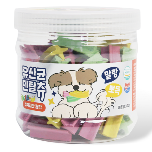 Pudi Deoteukbyeolsiktak Probiotics Dentalchyu Gangaji Gansik Kkeom , 1 Pack , 300 g, Alrokdalrok Flavor Johap Kombo (푸디 더특별식탁 덴탈츄 강아지 간식 껌 알록달록 조합 콤보)