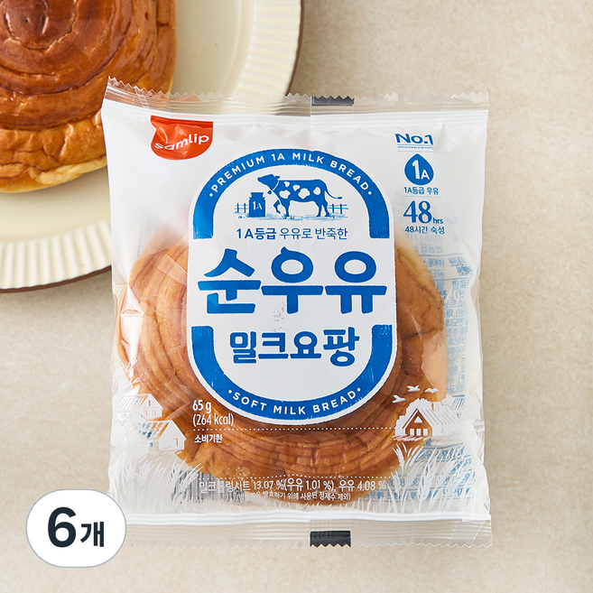 Samrip Sun Milk Milkeuyopang , 65 g, 1 Pack , 6 Pack (삼립 순 밀크요팡)