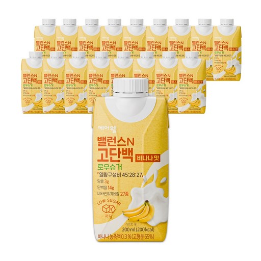 Care Wel Baelreonseu N Godanbaek Banana Flavor Usyugeo , 200 ml, 18 Pack (웰 밸런스 고단백 우슈거)