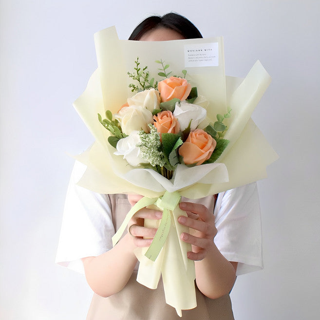 Mori & Johwa Tipani Morning Rose Binukkot Kkotdabal So , Yellow , 1 Pack (모리 조화 티파니 비누꽃 꽃다발 소)