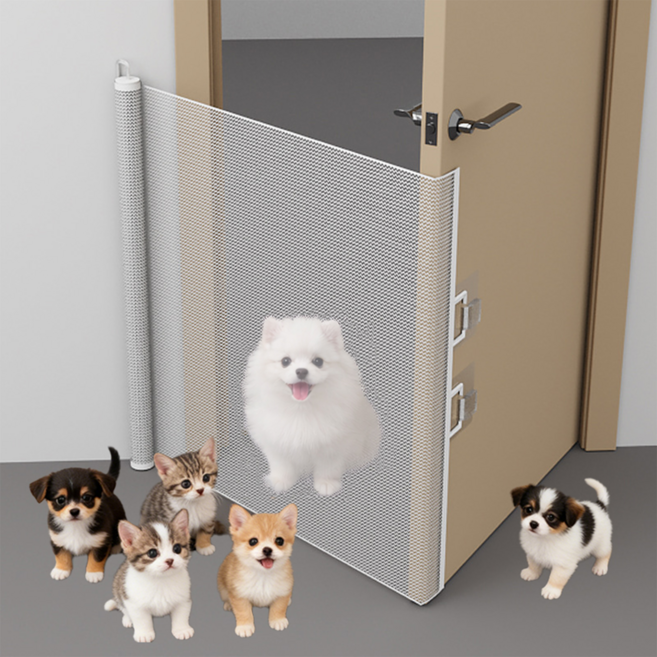 Clevoria Mutagong Seulrading Ban Ryo Dongmul Anjeonmun Meswi Giljojeol Banjadong Goyang Gangaji Pet Ultari , 1 Pack , White (Clevoria 무타공 슬라이딩 반려동물 안전문 메쉬 길이조절 반자동 고양이 강아지 펫 울타리, 1개, 화이트)