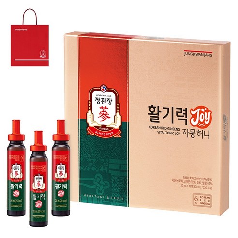 KGC Authentic Hwalgiryeok JOY + Syopingbaek , 20 ml, 1 6 Pack (정관장 정품 활기력 JOY + 쇼핑백, 20ml, 16개)