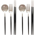 Menareu Seutelra Keoteureori 2 In Set , Silver Black , Spoon 2 p + Chopsticks 2 p + Fork 2 p, 1 Pack (메나르 스텔라 커트러리 2인 세트, 실버블랙, 숟가락 2p + 젓가락 2p + 포크 2p, 1개)