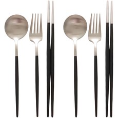 Menareu Seutelra Keoteureori 2 In Set , Silver Black , Spoon 2 p + Chopsticks 2 p + Fork 2 p, 1 Pack (메나르 스텔라 커트러리 2인 세트, 실버블랙, 숟가락 2p + 젓가락 2p + 포크 2p, 1개)
