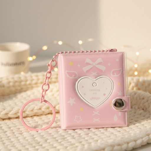 Ribeuon Hateu Kiring Mini Daeori Packets Tokadeu Sunap PVC Daeori , 1 Pack , Pink (리브온 하트 키링 다어리 토카드 수납)
